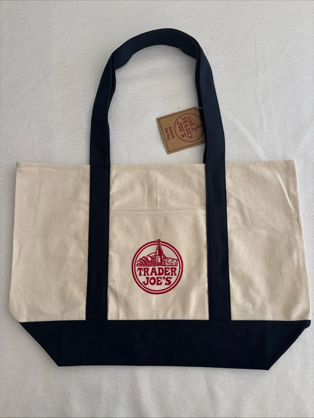 Trader Joe's Large Reusable Canvas Eco Tote Bag Heavy Duty Bag Navy Blue NEW